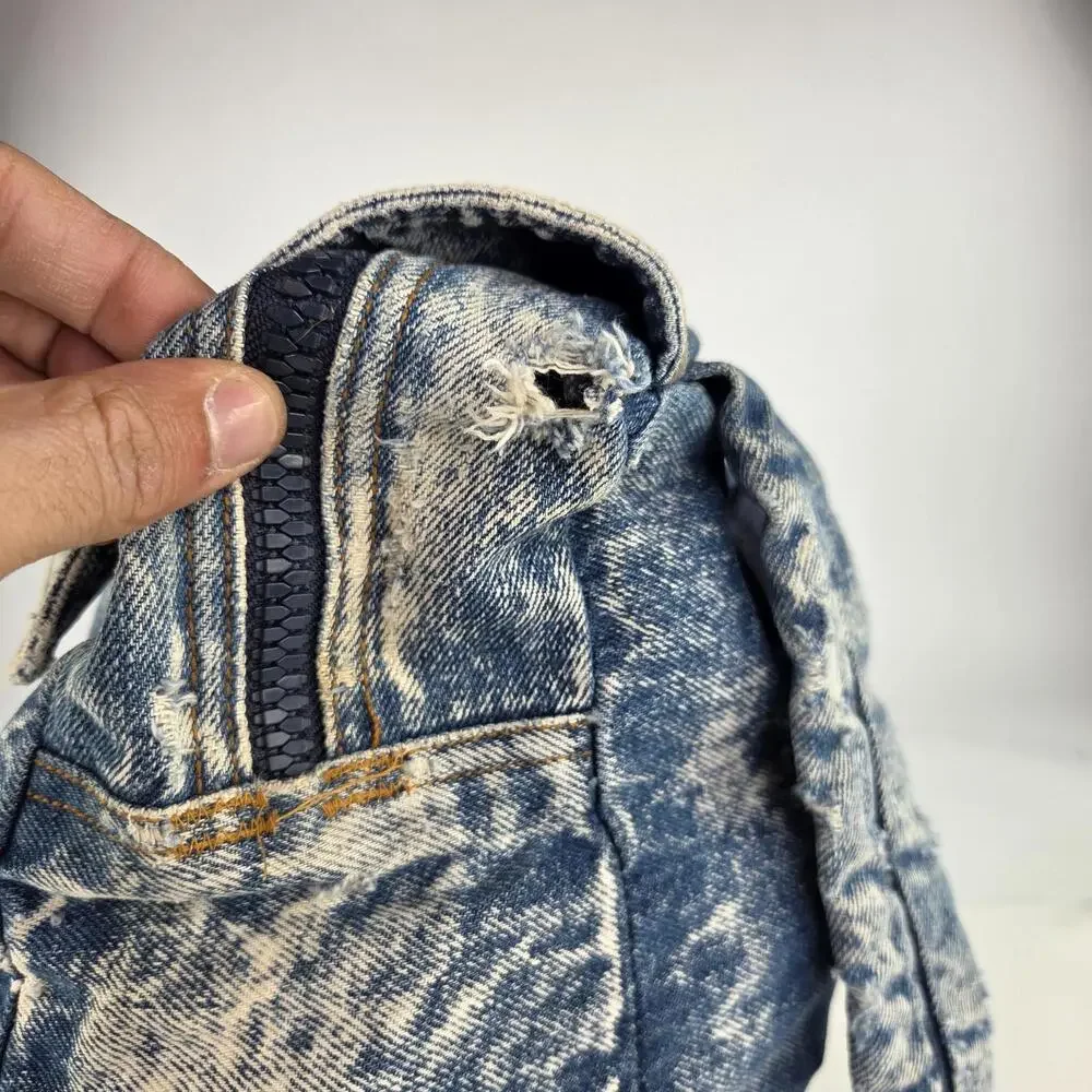 Vintage Class Act 90s Blue Stone Washed Thick Denim Zip Niche Design Backpacks - Picture 13 of 13